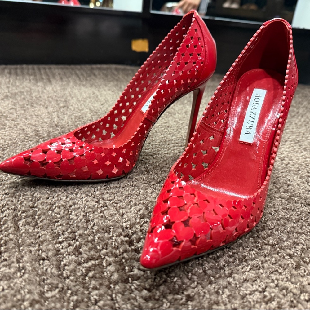 Aquazzura Red Heart Cutout Pump Heels